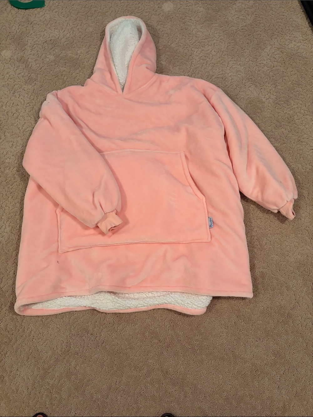 Plush Sherpa-Lined Hooded Pullover for Kids - Peach